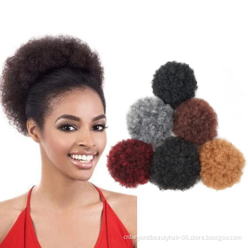 private label Synthetic Puff Afro Curly Chignon Wig Ponytail Drawstring Afro Kinky Pony Tail Clip in Chignon Bun Hairpiece